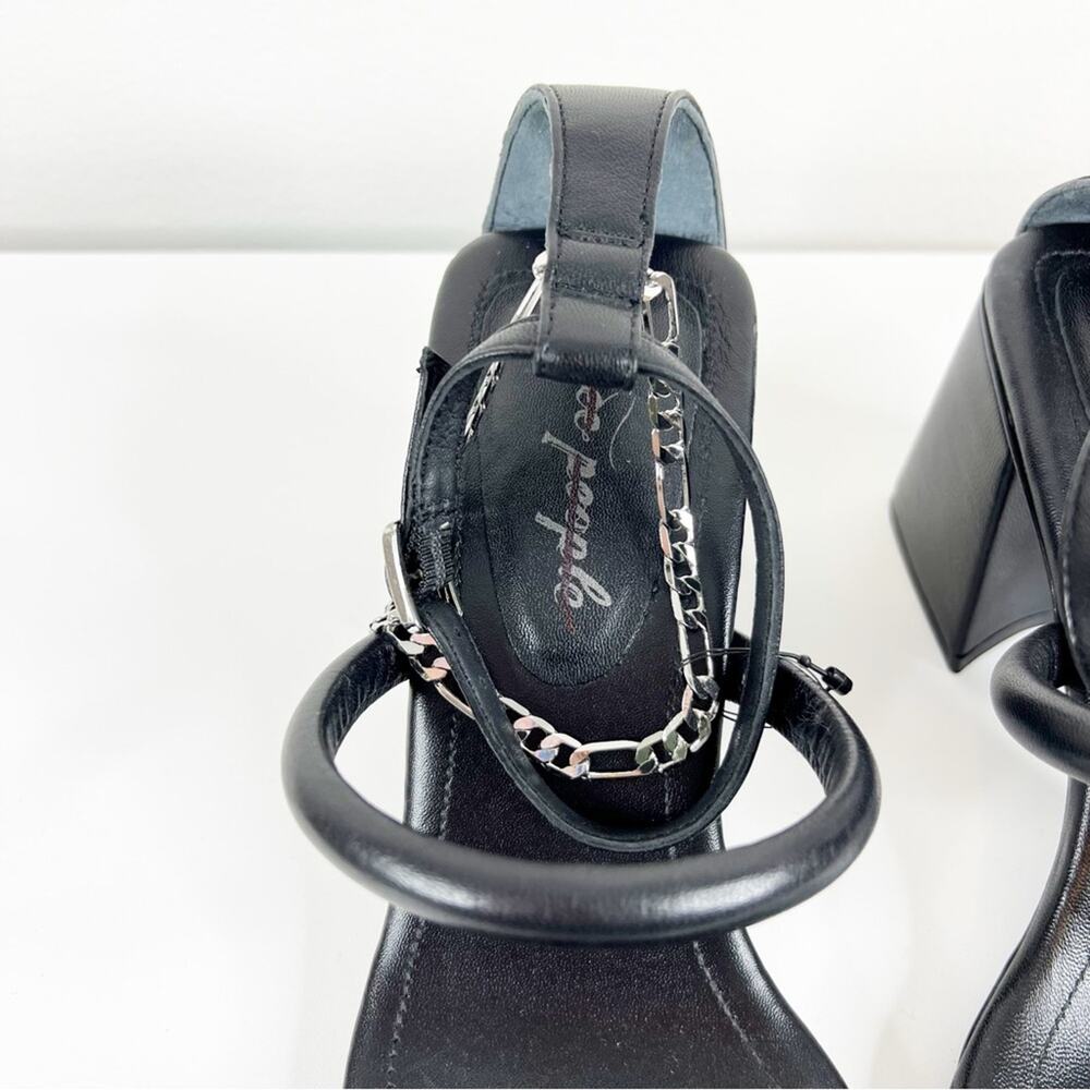 NWT Free People Parker Leather‎ Chain Detail Heeled Sandal 11 Black - Picture 5 of 9